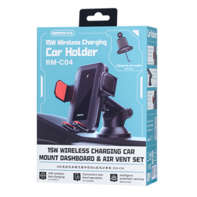 Support de Chargement Sans Fil Pour Voiture Remax RM-C04 15W - Noir | Compatibilité Universelle et Chargement Rapide