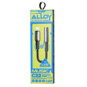 Câble Adaptateur REMAX C22 Lightning / Jack 3.5mm Tressé 0.12M Noir - Haute Qualité et Compatible iPhone