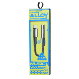 Achetez Câble Adaptateur Type-C / Jack 3.5mm REMAX C23 Noir - Qualité Tressée - 0.12M