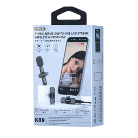 Microphone sans fil REMAX K09 - 80mAh pour diffusion en direct - Type-C Noir - Qualité pro