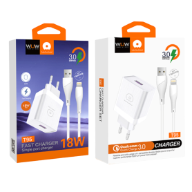 Kit Chargeur USB/Lightning T95 18W WUW - Charge Rapide & Sécurisée | Meilleur Prix en Ligne