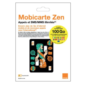 Carte SIM Prépayée Orange Mobicarte : Illimités + 100 Go Internet Sans Engagement