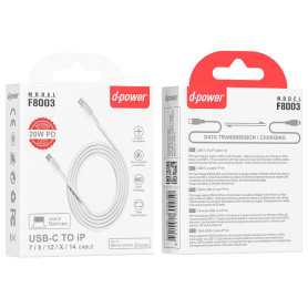 Câble USB-C / Lightning D-power F8003 1M Blanc - Charge Rapide et Durable pour Appareils Apple