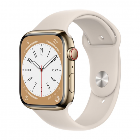 Apple Watch Series 7 Cellulaire 45mm Or Acier Inoxydable avec Boucle Milanese - Grade A avec Boîte & Chargeur