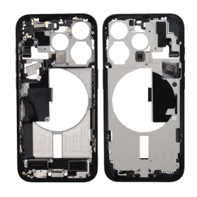 Chassis, Coque, Cadre - Chassis iPhone 15 Pro sans Vitre Arrière sans Batterie Titane Noir eSIM US (Origine Demonté) Grade A, pr