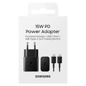 Kit Chargeur Type-C / Type-C Samsung 15W Noir EP-T1510XBE - Retail Box (Origine)