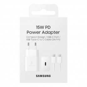 Kit Chargeur Type-C / Type-C Samsung 15W Blanc EP-T1510XWE - Retail Box (Origine)