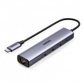 "HUB Type-C 4 en 1 UGREEN 4 Ports USB 3.0 RJ45: Connectez et chargez facilement jusqu'à 4 périphériques avec une connexion résea
