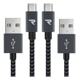 Câble USB / Micro Nylon Tressé RAMPOW RAA21 Gris/Noir - 3m - Pack de 2