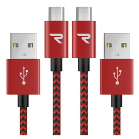 Câble USB / Micro Nylon Tressé RAMPOW RAA24 Rouge/Noir - 20cm - Pack de 2