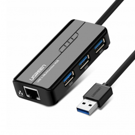 "Adaptateur USB 4 en 1 UGREEN: 3 ports USB 3.0 / RJ45 Lan Gigabit Ethernet 1000 Mbps - Connectivité ultime pour une vitesse de t