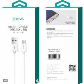 Câble USB Micro Devia Smart Series 5V 2.1A 1M Blanc - Charge Rapide et Durable