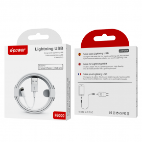 Câble USB Lightning D-power F6000 1M Blanc - Charge Rapide et Fiable pour vos Appareils Apple