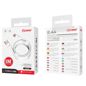 Achetez Câble USB Type-C D-power F2002 - 2M Blanc pour Synchronisation et Charge Rapide