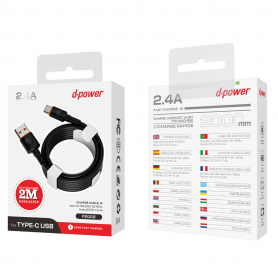 Câble USB Type-C D-power F2002 Noir 2M - Performance et Durabilité Pour Vos Appareils