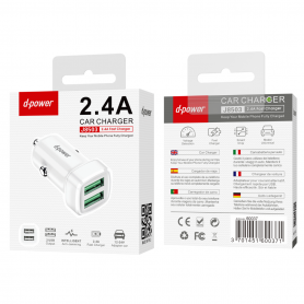 Chargeur Allume-Cigare 2 Ports USB D-power J8503 Blanc - Recharge Rapide et Efficace en Voiture