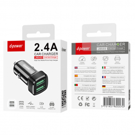 Chargeur Allume-Cigare USB D-power J8503 - Double Port pour Rechargement Rapide - Noir
