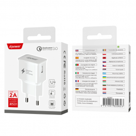 Adaptateur Secteur USB à Recharge Rapide D-power J8501 Blanc - Charge Efficace et Rapide pour Tous Vos Appareils