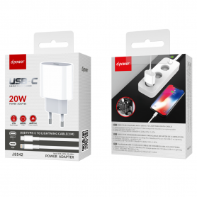 Achetez Kit Chargeur 20W PD Type-C / Lightning D-power J8542 Blanc - Recharge Rapide et Fiable