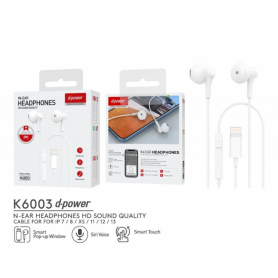 Écouteurs Kit Main Libre Lightning D-power K6003 Blanc - Son Premium et Design Élégant