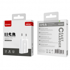 Adaptateur Secteur USB D-power J8518 Blanc - Charge Efficace et Fiable