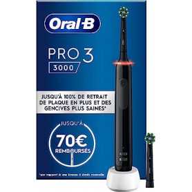 Brosse à dents électrique Oral-B Pro 3 3000 avec 2 brossettes, technologie 3D, noir(Reconditionné)