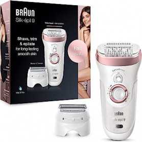 Epilateur Braun Silk-épil 9 pour femmes avec accessoires de rasage et de massage pour le corps, blanc/or rose(Reconditionné)