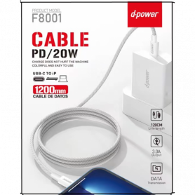 Câble Nylon Tressé Blanc 1.2M D-power F8001 - Haute Qualité & Durabilité pour Tous Vos Appareils