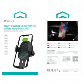 Support Voiture avec Chargeur Sans Fil 10W Devia Noir – Optimisez Vos Trajets