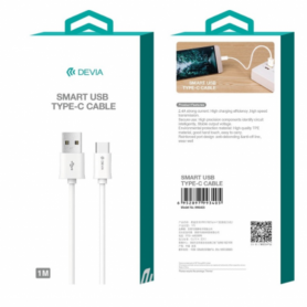Câble USB Type C Devia Smart Series Blanc 1M 5V 2A Haute Performance pour Charge Rapide et Synchro