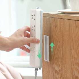 Support Mural pour Prise Multiple avec Rangement de Câbles sans Perçage - Blanc
