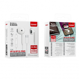 Ecouteurs Kit Main Libre Type-C D-power K6055 pour iPhone 15/15PRO Blanc - Qualité Sonore Exceptionnelle et Confort Optimal
