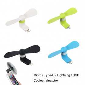 Mini Ventilateur Micro / Type-C / Lightning / USB pour iPhone, Samsung, HUAWEI, Sony, Ordinateur Refroidissement