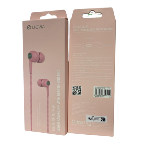 Écouteurs Filaires Rose Devia EM018 avec Télécommande & Micro Jack 3.5mm - Qualité Sonore Saisissante