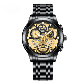 Montre Homme Lumineux Étanche en Acier Inoxydable 2451JH - Noir Or