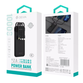 Achetez Power Bank 10000 mAh Devia Kintone avec 4 Câbles Intégrés - Noir - Charge Rapide et Fiable