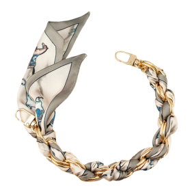 Collier de Coque Téléphone - Foulard Soie Marron, Fermoir Argenté, 34CM