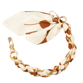 Collier de Coque Téléphone - Foulard Soie Beige, Fermoir Argenté, 34CM