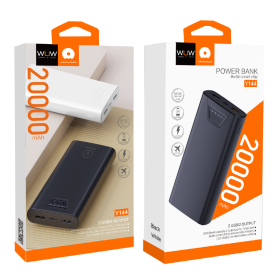 Power Bank WUW-Y144 20000mAh Noir - Charge Rapide Dual USB et Type-C pour Tous Appareils
