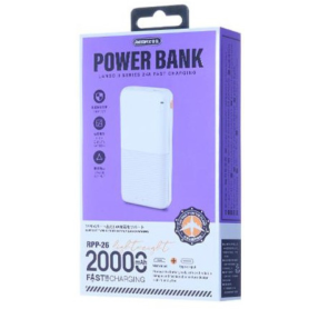 Power Bank 20000mAh REMAX Lango II RPP-26 - Léger, Pratique et Idéal pour les Voyages - Charge Rapide 2.4A - Blanc