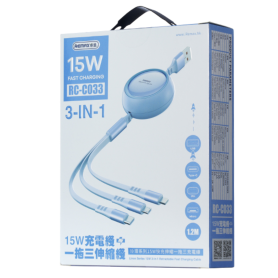 Câble 3 en 1 Ultra-Rapide 15W REMAX Linon RC-C033 1.2M Violet – Chargement USB, Lightning, USB-C & Micro