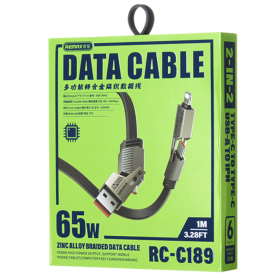 Câble 4-en-1 USB/Type-C vers Lightning/Type-C Tressé Rapide 65W REMAX RC-C189 - 1M Noir – Chargez Plus Vite et Plus Facilement