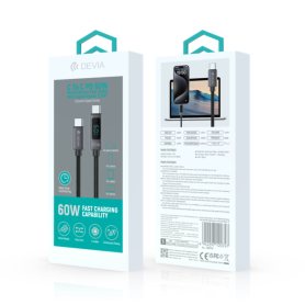 Câble USB-C Vers USB-C 60W Avec Affichage Digital - Devia Extreme Speed Noir 1.2M