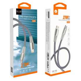 Câble Type-C Lightning Tressé Nylon 27W WUW X202 Noir - Chargement Rapide et Durable