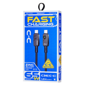 Câble de Données Type-C à Type-C REMAX Swift C36 65W - Charge Rapide 1.2M Noir en Alliage d'Aluminium Tressé