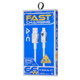 Câble USB USB-C Alliage Aluminium Tressé 66W Rapidité REMAX Swift C33 1.2M Blanc Commerce Électronique