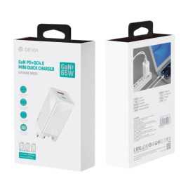 Adaptateur Secteur USB + USB-C DEVIA GaN 65W - Charge Rapide PD+QC4.0 pour Appareils électroniques